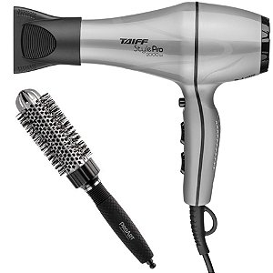 KIT - SECADOR TAIFF STYLE PRATA PRO 2000W 220V + PROART ESCOVA VENT PRO PRATA 33MM - EPT02B