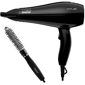 KIT - SECADOR GAMA LIGHT PLUS CERAMIC ION 2000W BV + PROART ESCOVA PROF VENT PRO PRATA 20MM - EPT01B