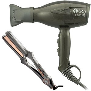 KIT PROFISSIONAL - SECADOR LION LS09 2300W PRO GRAFITE 127V + PRANCHA MQ PRO 480 480°F / 250°C BIV