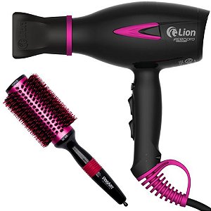 KIT - SECADOR PROF. LION AEROPRO LS07 2150W PINK 220V + ESCOVA PROART METALICA PRO ROSA 38MM - EPM06