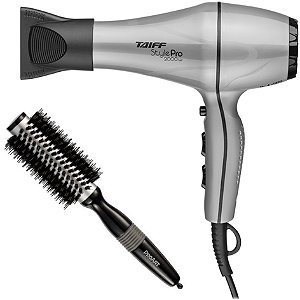 KIT - SECADOR TAIFF STYLE PRATA PRO 2000W 127V + PROART ESCOVA METALICA PRO PRATA 25MM EPM11B