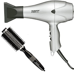 KIT - SECADOR TAIFF FOX ION PRATA 2000W 220V + PROART ESCOVA METALICA PRO PRATA 25MM EPM11B