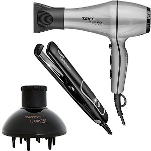 KIT TAIFF STYLE PRATA PRO - SECADOR 2000W 127V + PRANCHA TITANIUM 230ºC + DIFUSOR DE AR CURVES