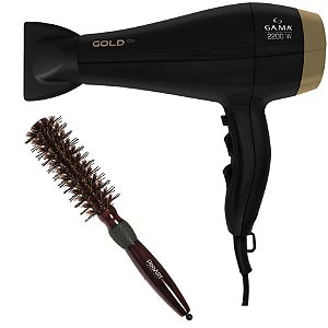 Kit - Secador Gama Gold Ion 2200w 220v + Escova Proart Miracle Shine 21mm 2d733 Madeira 'p'