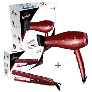 KIT GAMA SECADOR PROFISSIONAL LUMINA ION 2200W 127V + PRANCHA LUMINA DUO ION PLUS 220ºC - BIVOLT