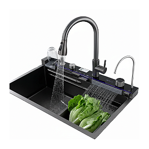 Cuba Gourmet 197501 Inox 304 Preta Com Torneira Cascata Smart Multifuncional  75x45cm