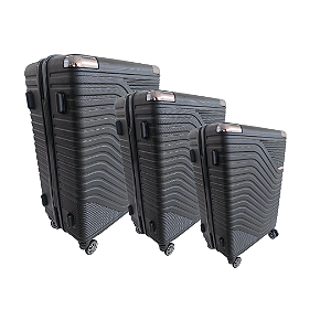 Kit Mala De Viagem Completo Preto Luxo - Pequena + MÉdia + Grande