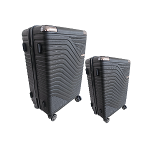 Kit Mala De Viagem Preto Luxo - Pequena + Grande