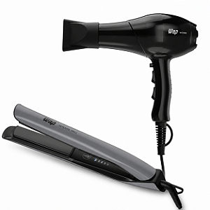 Kit Wap Intense Profissional - Secador Ws1900 1900w 127v + Prancha Wp482 Black Ceramic 250ºc