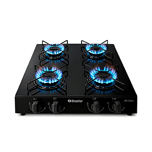 Fogão Cooktop Braslar Asiático 4 Bocas Preto Com Acabamento Em Vidro