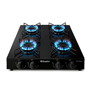 Fogão Cooktop Braslar Asiático 4 Bocas Preto Com Acabamento Em Vidro