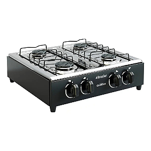 Fogão Cooktop De Mesa Portátil Asiático Com Mesa Inox 4 Bocas A Gás Acendimento Manual Braslar Preto