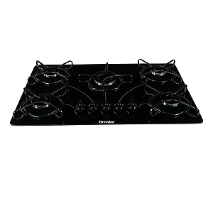 Cooktop Braslar Pop 5 Bocas A Gás Mesa De Vidro Preto Acendimento Automático Bivolt