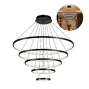 Lustre Pendente Led Domum 192009 5 Arcos Redondo Preto Luz Quente 4000k Bivolt