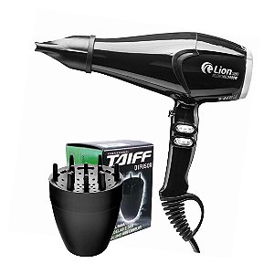 KIT - SECADOR PROFISSIONAL LION SILENCIAR 2400W PRETO - 127V + DIFUSOR TAIFF SMART