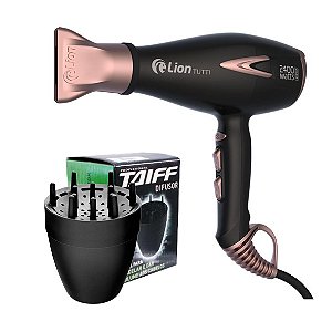 KIT - SECADOR PROFISSIONAL LION TUTTI 2400W ROSÊ - 220V + DIFUSOR TAIFF SMART