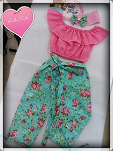 Kit Calça Blusa Ciganinha E Tiara