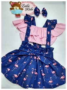 Jardineira Infantil De Tecido + Tiara