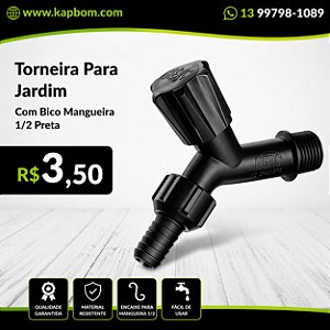 Torneira para Jardim 1/2 Preta com Bico para Mangueira Alta Resistência e Praticidade