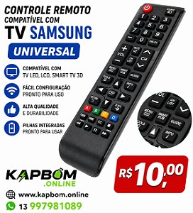 Controle Remoto Compatível com TV Samsung Universal, TV LED, LCD, Smart TV 3D, com Pilhas Integradas