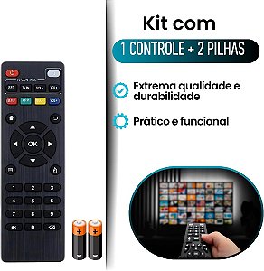 Controle Remoto Compativel Box Universal para Smart TV Preto, Com Pilhas Incluídas.
