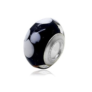 Berloque separador murano italiano preto do ratinho com banho de prata