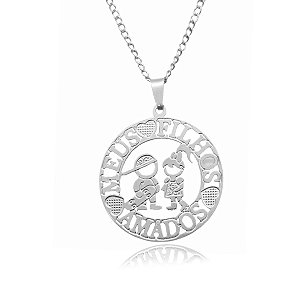 Colar com pingente de mandala filhos amados de aço