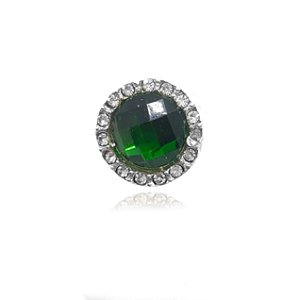 Berloque separador com cristal verde banhado a prata