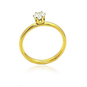 Anel solitário com pedra zircônia de aço folheado a ouro