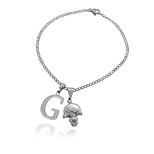 Pulseira com pingente menina e inicial de aço