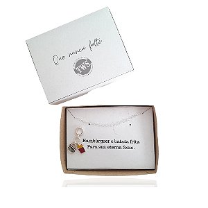 Pulseira com pingente hamburguer - Caixa presente com frase