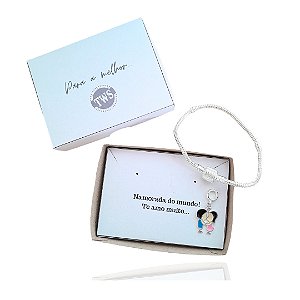 Pulseira berloque com pingente casal - Caixa presente com frase
