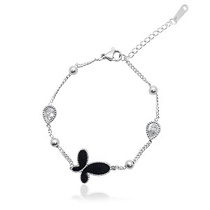 Pulseira de borboleta com cristais de aço
