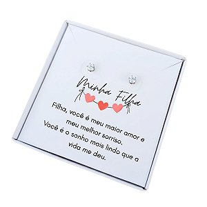 Brinco ponto de luz aço - Caixa presente com frase Filha