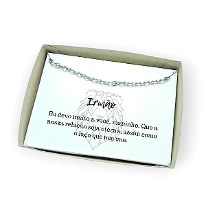 Pulseira de elos finos masculina de aço - Caixa presente com frase Irmão
