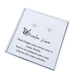 Brinco ponto de luz aço - Caixa presente com frase Nora