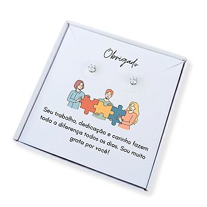 Brinco ponto de luz aço - Caixa presente com frase Funcionária