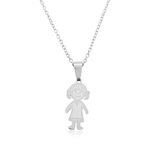 Colar com pingente de menina de aço