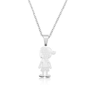 Colar com pingente de menino de aço