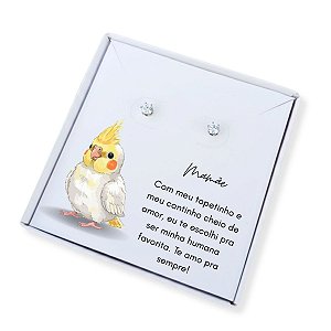 Brinco ponto de luz de aço + Caixa Presente mãe de Calopsita