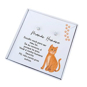 Brinco ponto de luz de aço + Caixa Presente Mãe Gato