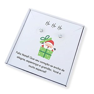 Brinco ponto de luz de aço + Caixa presente Frase Natal