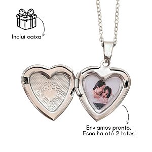 Colar relicário com foto coração aço inox