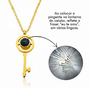 Colar Eu Te Amo em várias linguas de aço banho ouro