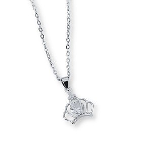 Colar coroa com cristal de aço inox