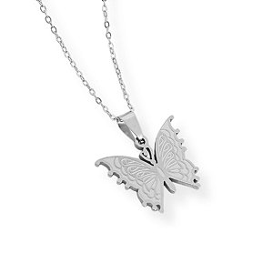 Colar com pingente de Borboleta de aço inox