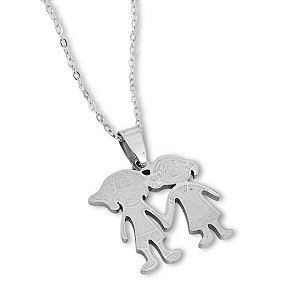 Colar com pingente de casal de aço inox