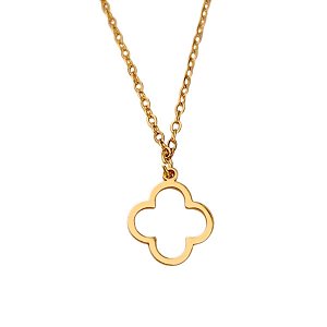 Colar trevo vazado de aço com banho ouro