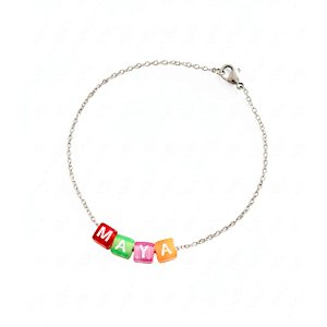 Pulseira infantil letras coloridas personalizadas de aço