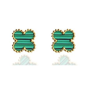 Brinco de trevo Verde de aço com banho ouro